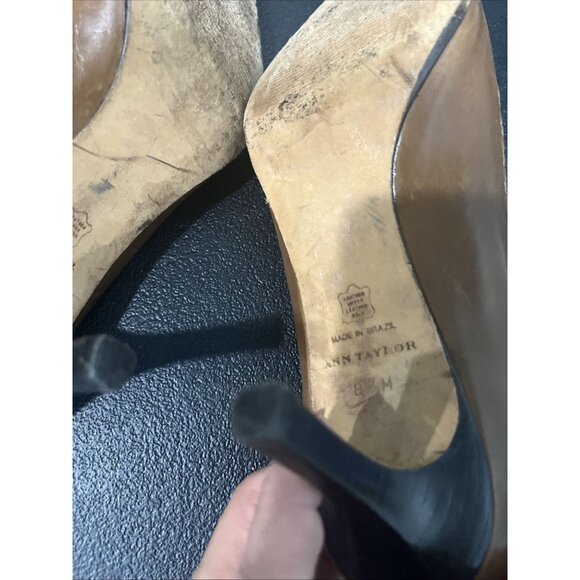 Ann Taylor Heels 8M Brown Leather Stiletto Pointed Pump Stitch Elegant Career - Picture 8 of 9